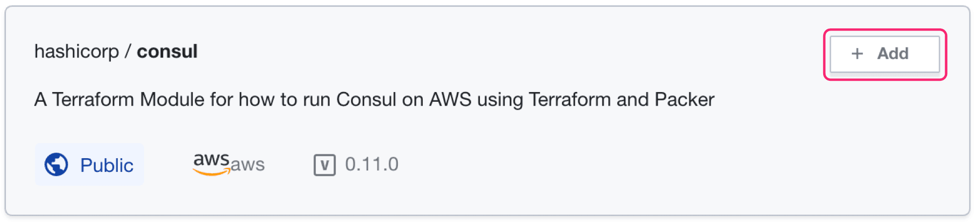 Terraform Cloud screenshot: the "+ Add" button