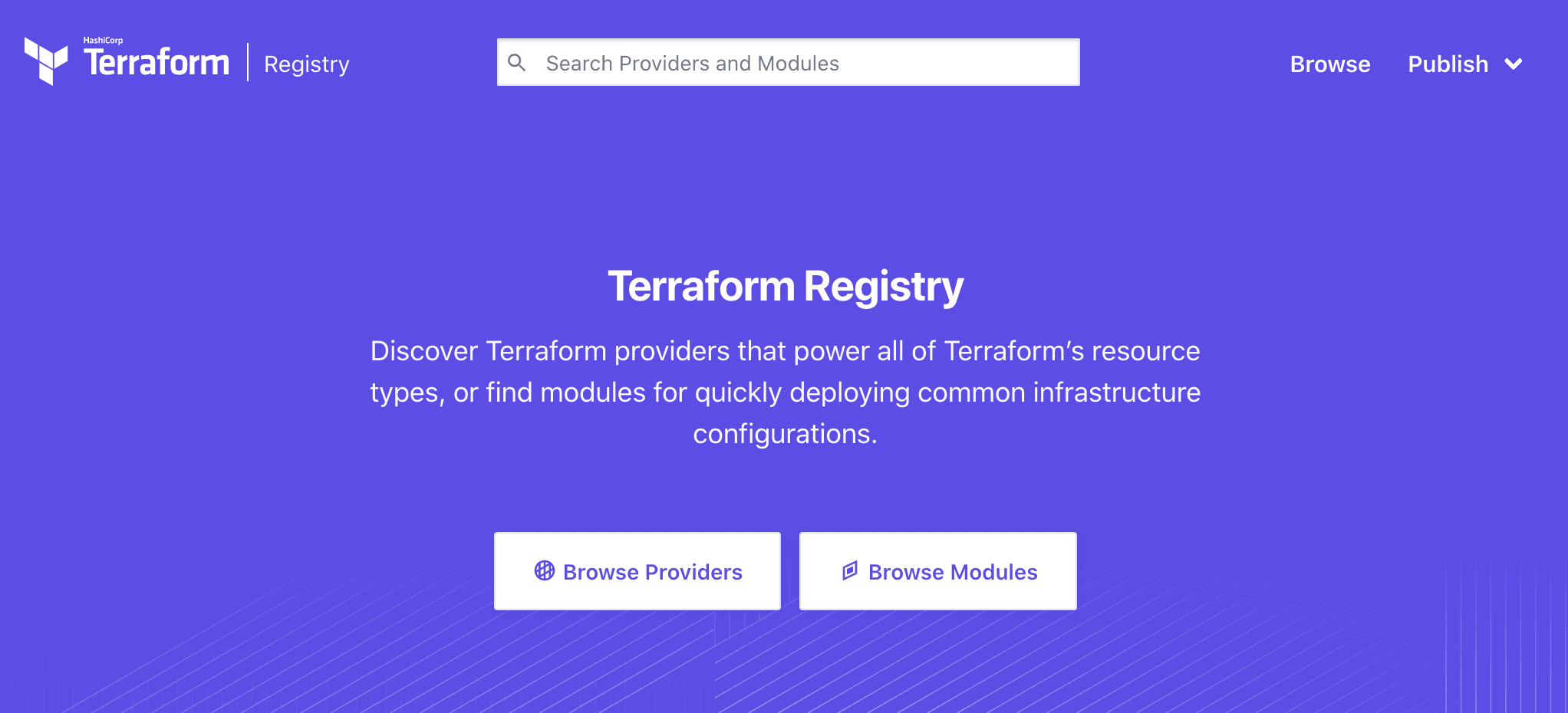 screenshot: terraform registry landing page