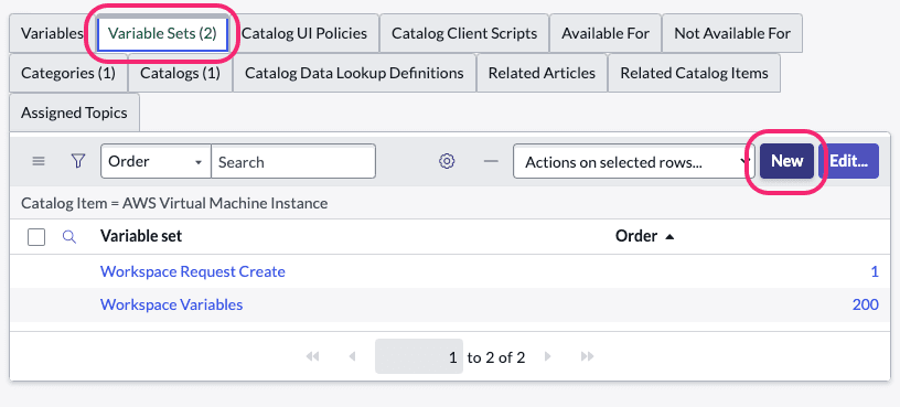 Screenshot: ServiceNow New Variable Set