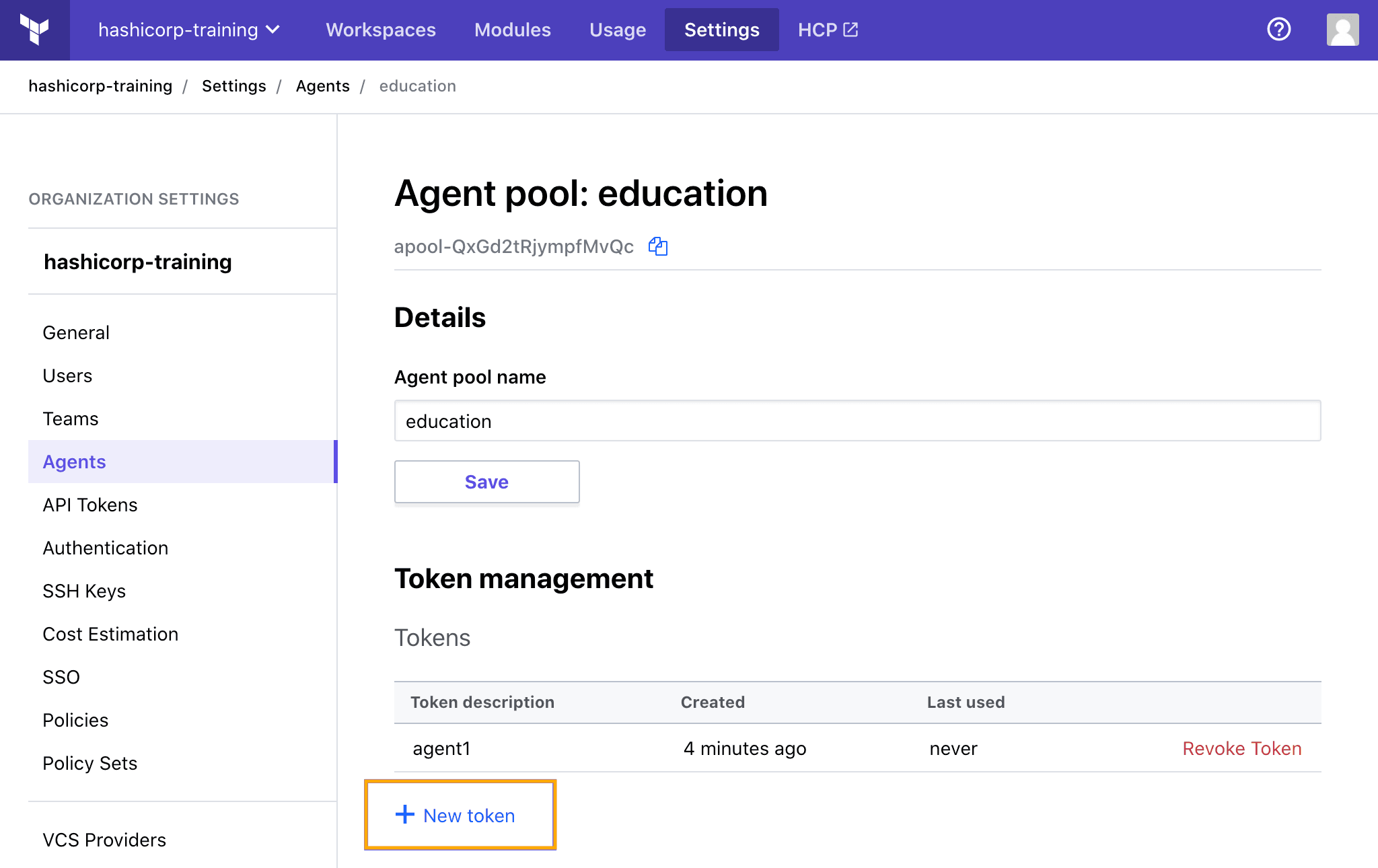 Creating a second HCP Terraform agent token